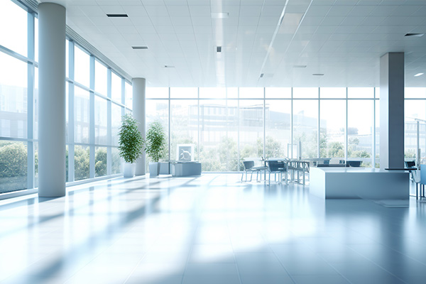 Clean, white office lobby